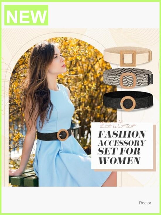 3 Straw Woven Elastic Waist Belts Bohemian Dress Braided Belt Set main image 6